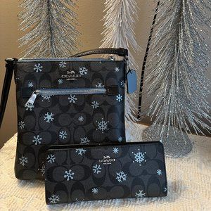 Coach Mini Rowan File Bag & Slim Wallet in Snowflake Print